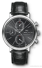 IWC Portofino Chronograph Black Dial Croco Strap