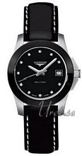 Longines Conquest Ladies Midsize Black Dial Leather Strap