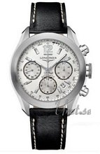 Longines GrandeVitesse Chronograph Silver Dial Leather Strap