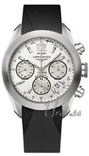 Longines GrandeVitesse Chronograph Silver Dial Rubber Strap