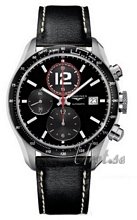 Longines GrandeVitesse Chronograph Black Dial Leather Strap