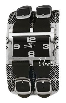 Guess Tartan Black Dial Leather Strap