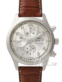 IWC Pilots Spitfire Chronograph Silver Dial Brown Leather