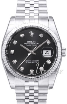 Rolex Datejust Black Dial Jubilee Bracelet Diamond