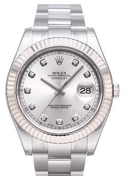 Rolex Datejust II Silver Dial Oyster Bracelet Diamond Index