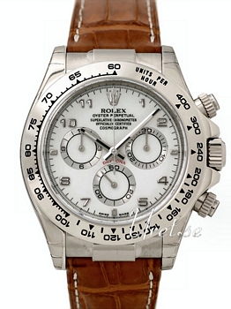 Rolex Daytona White Dial White Gold Brown Leather