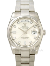 Rolex Day-Date Silver Diamond Dial White Gold Oyster Bracelet Rolex Day-Date Silver Diamond Dial White Gold Oyster Bracelet