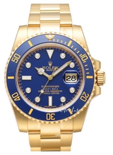 Rolex Submariner Yellow Gold Blue Dial Ceramic Bezel Diamond Ind
