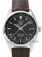 TAG Heuer Carrera Twin Time Black Dial Brown Leather